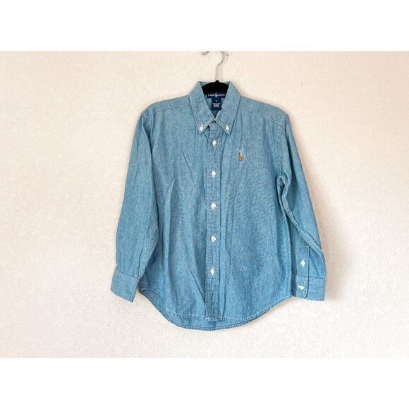 Ralph Lauren Boys Blue Long Sleeve Button Down Shirt, Size 6 - Picture 1 of 3